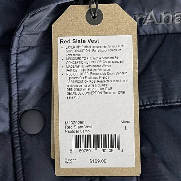 NWT prAna Red Slate Vest in Nautical Camo Large Navy Quilted Pockets #A1086 - Picture 14 of 16